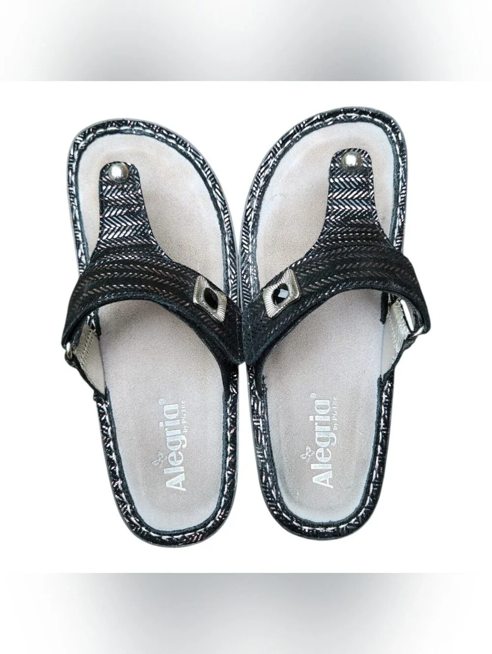 Alegria Carina Chained low wedge black medallion comfort slide thong boho 38 8